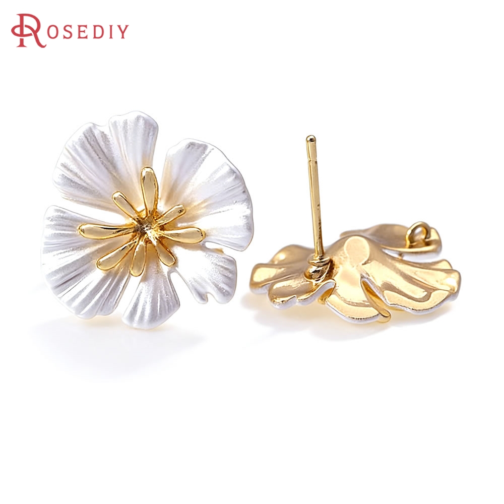 Jewelry Making Metals - 18K Goldfarbene Messing-Blumen-Ohrstecker Hochwertige Damen-Ohrringe DIY