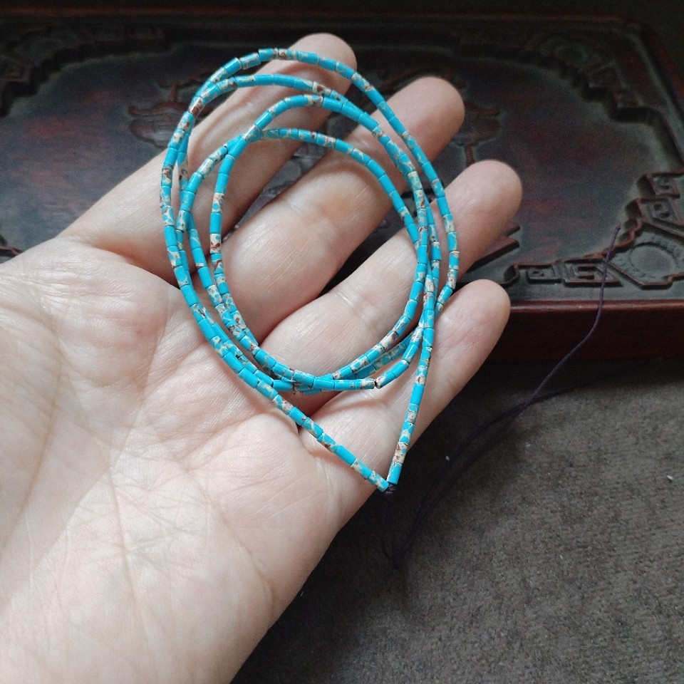 Jewelry Making Light - Vintage Hellblaue Mikro-Säulenperlen mit Streifen, Ethnische
