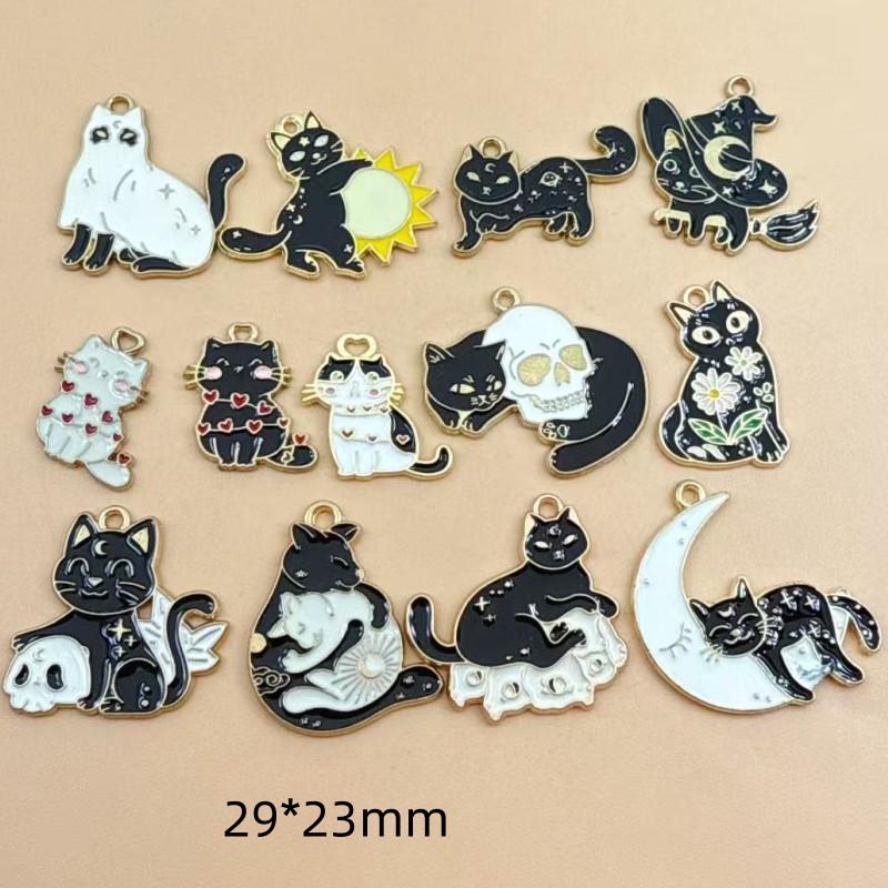 Jewelry Making Factory - 10 Stück Original-Legierungs-Emaille-Anhänger mit schwarzer Katze,