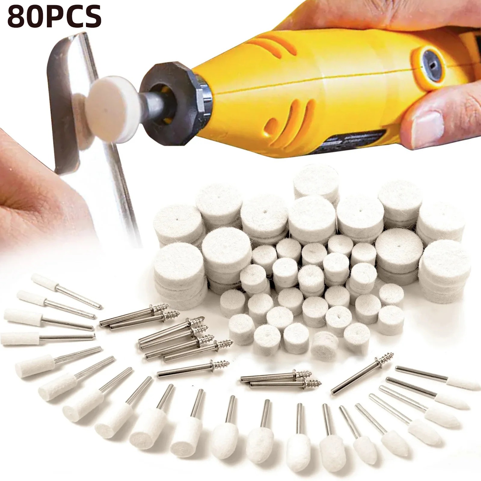 Jewelry Making Tools - 80-teiliges Wollfilz-Polierscheiben-Set, 1/8-Zoll-Schaft, Rotationswerkzeug-Polierscheiben für Metall,
